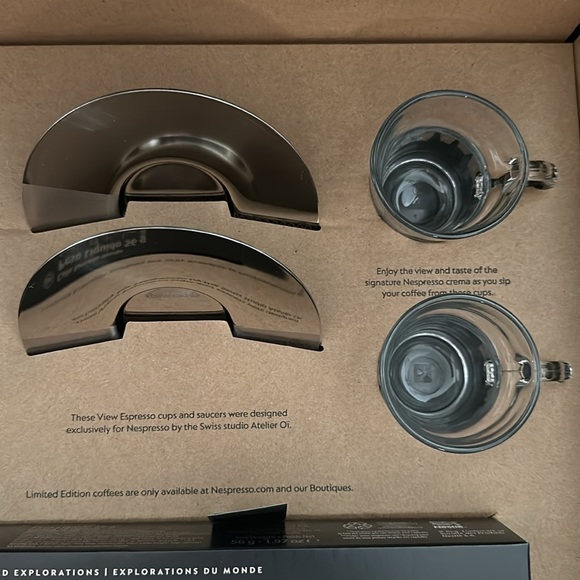 Nespresso Welcome Set Kit 2x espresso cup glass saucer coaster 1x sleeve NEW - Picture 3 of 5